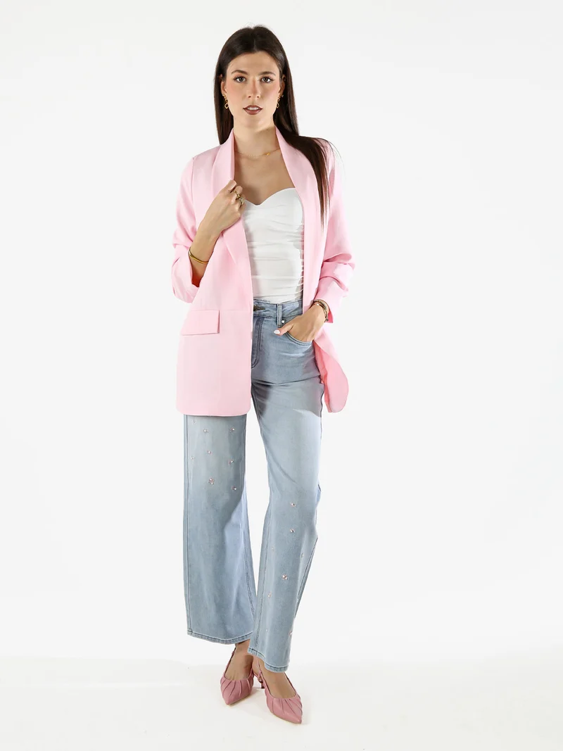 Blazer donna aperto con maniche arricciate - rosa