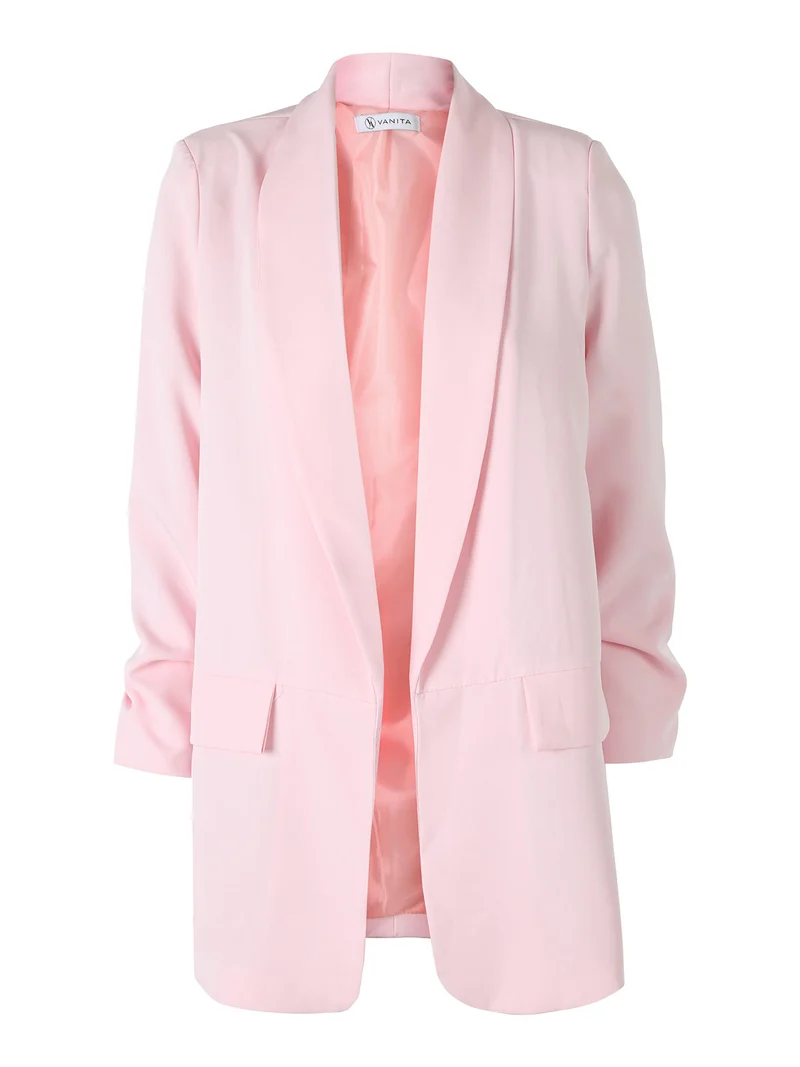 Blazer donna aperto con maniche arricciate - rosa