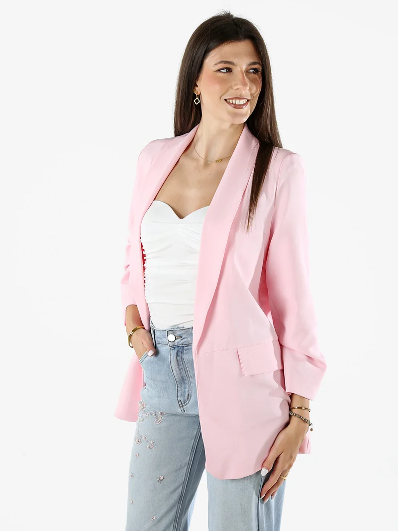 Blazer donna aperto con maniche arricciate - rosa