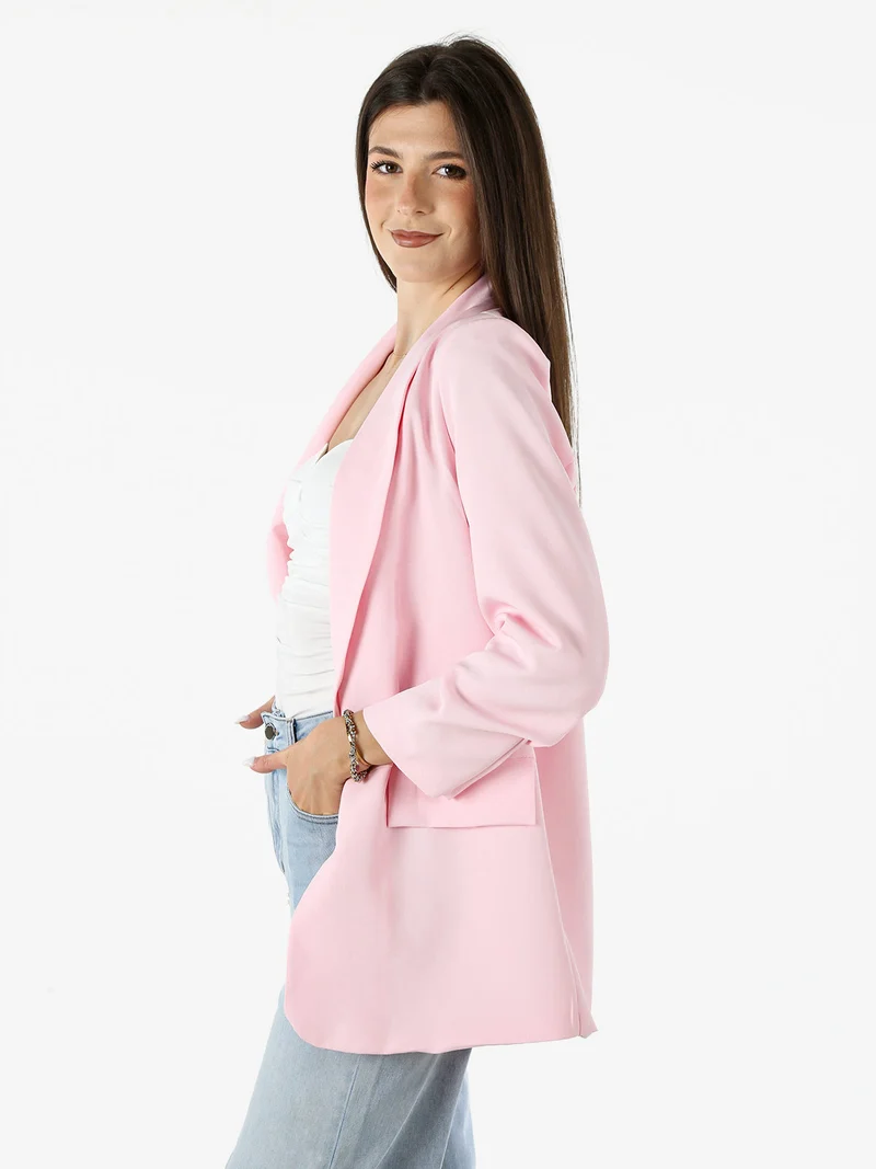 Blazer donna aperto con maniche arricciate - rosa