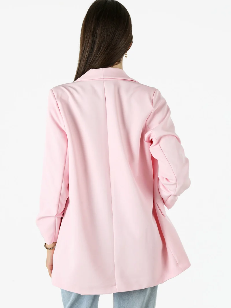 Blazer donna aperto con maniche arricciate - rosa