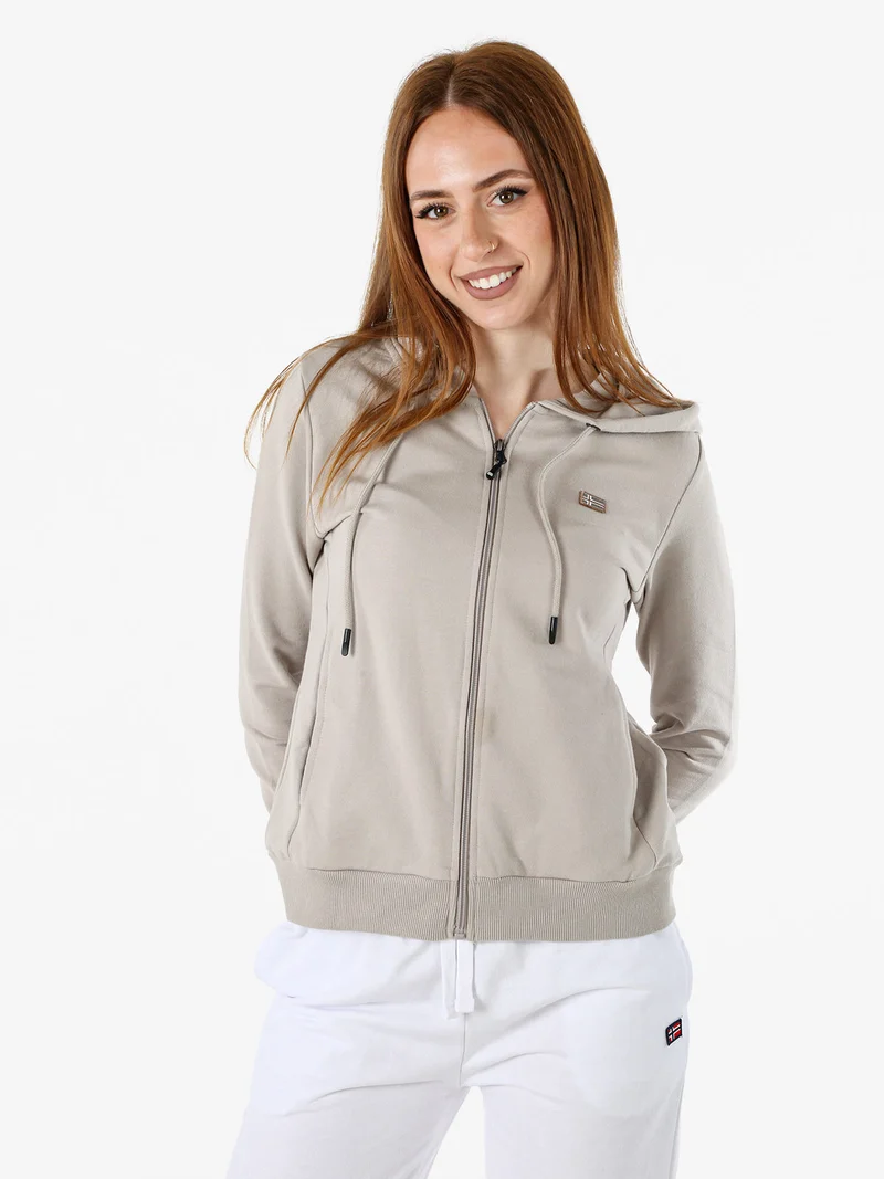 Felpa donna full zip con cappuccio - sabbia