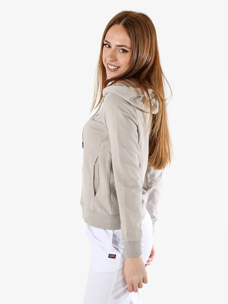 Felpa donna full zip con cappuccio - sabbia