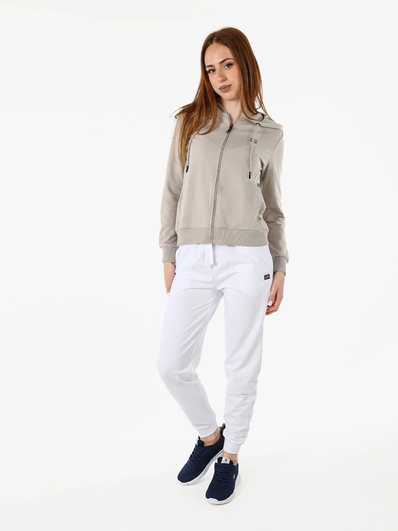 Felpa donna full zip con cappuccio - sabbia
