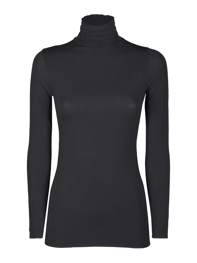 P0714M Dolcevita donna in cashmere a manica lunga - nero