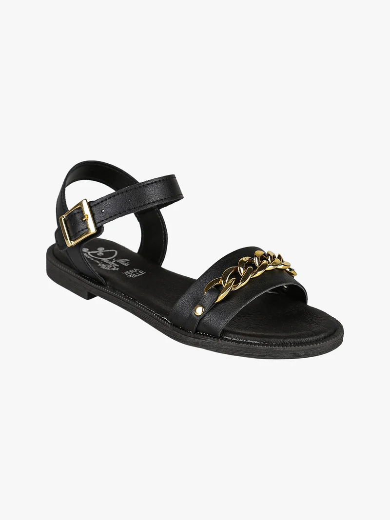Sandali bassi da donna con dettaglio catena dorata - nero