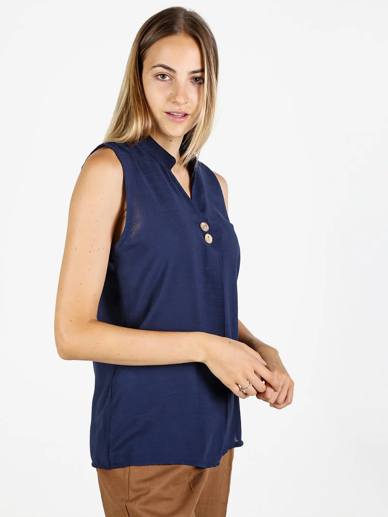 Top donna in viscosa con scollo a V - blu scuro