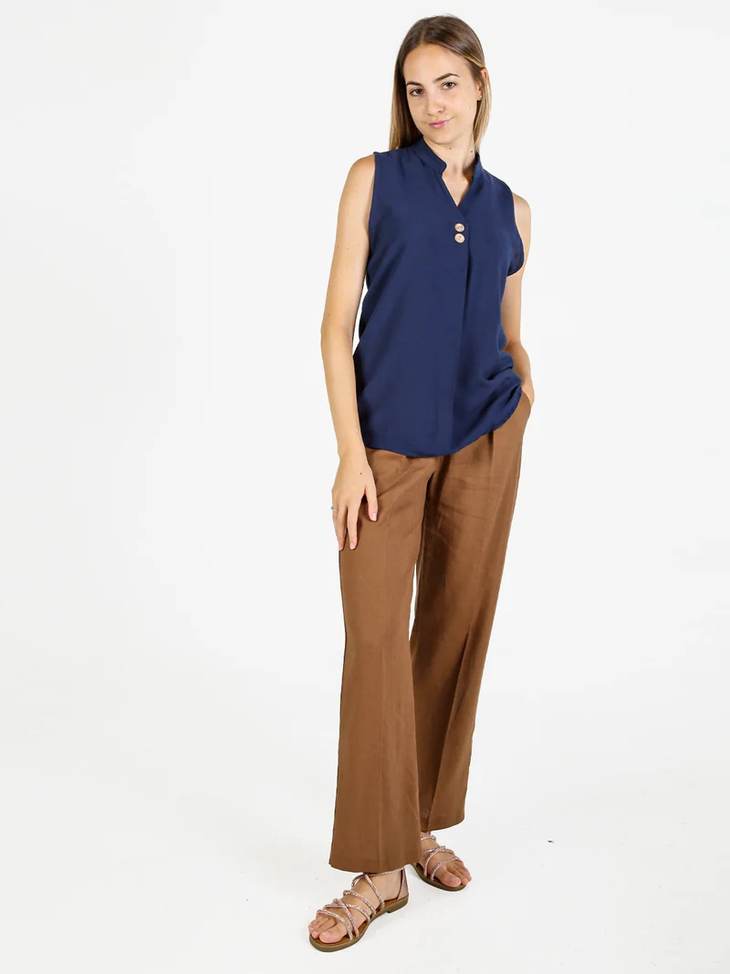 Top donna in viscosa con scollo a V - blu scuro