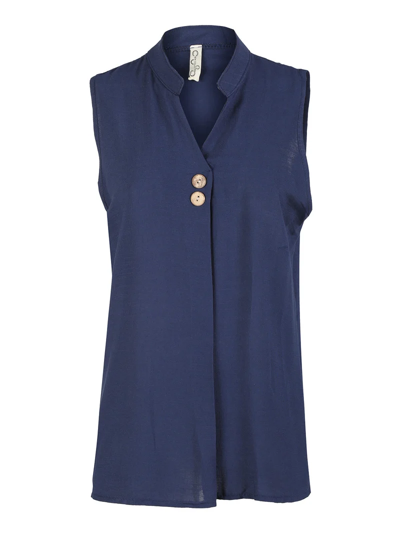 Top donna in viscosa con scollo a V - blu scuro