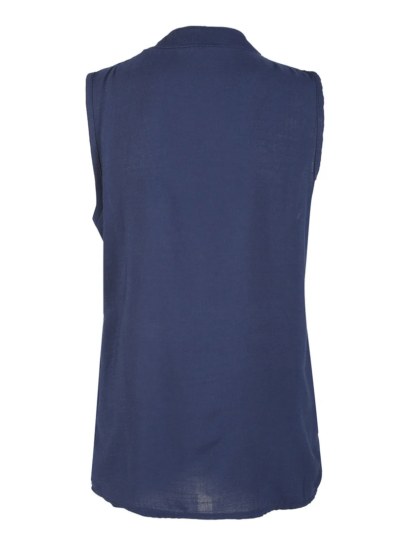 Top donna in viscosa con scollo a V - blu scuro