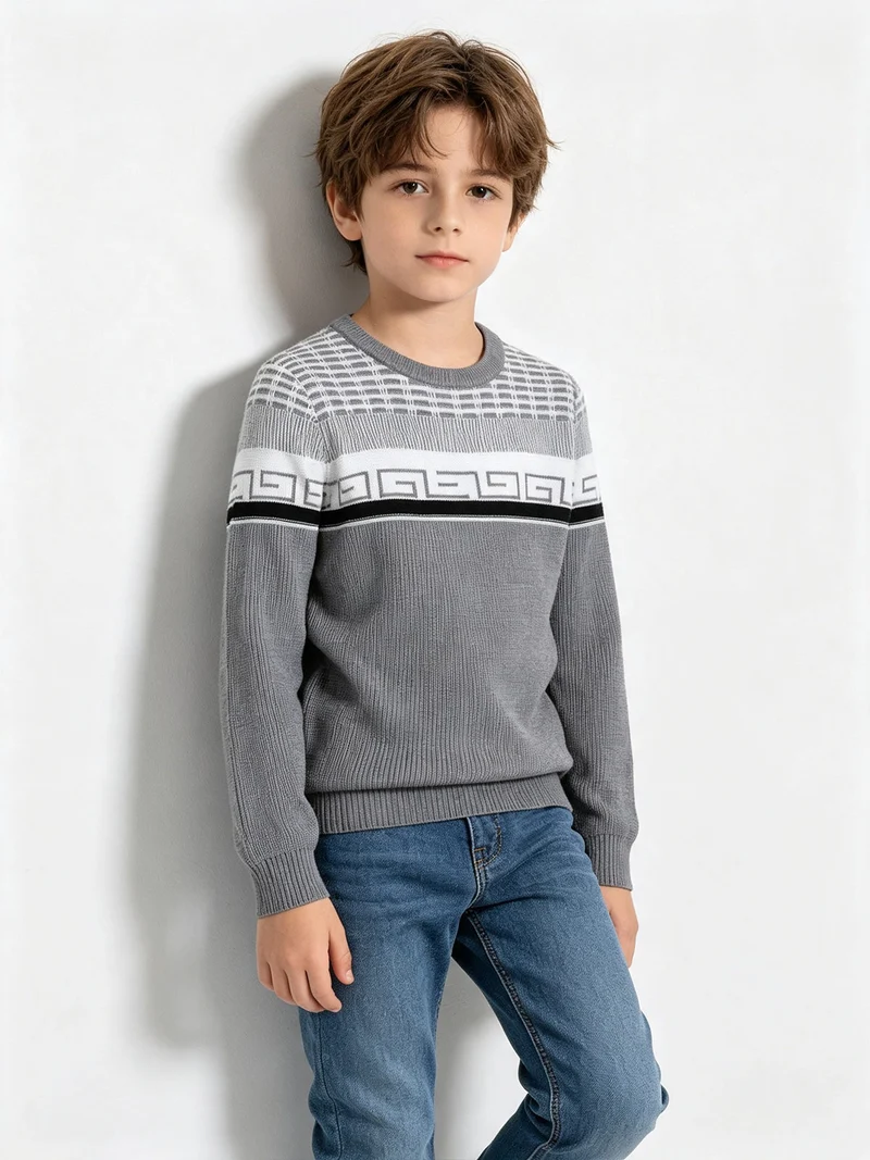 Pullover girocollo da bambino in maglia - grigio chiaro