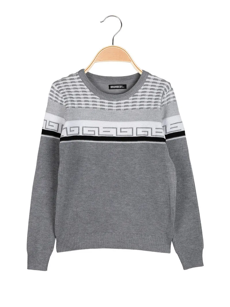 Pullover girocollo da bambino in maglia - grigio chiaro