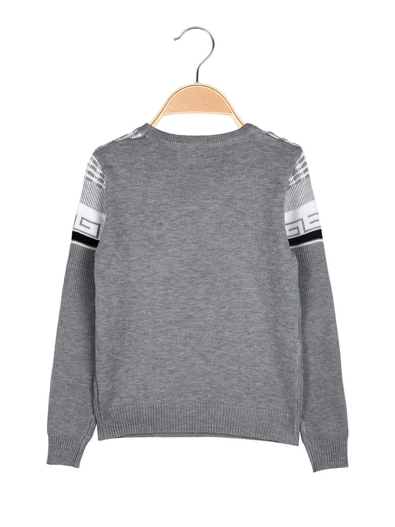 Pullover girocollo da bambino in maglia - grigio chiaro