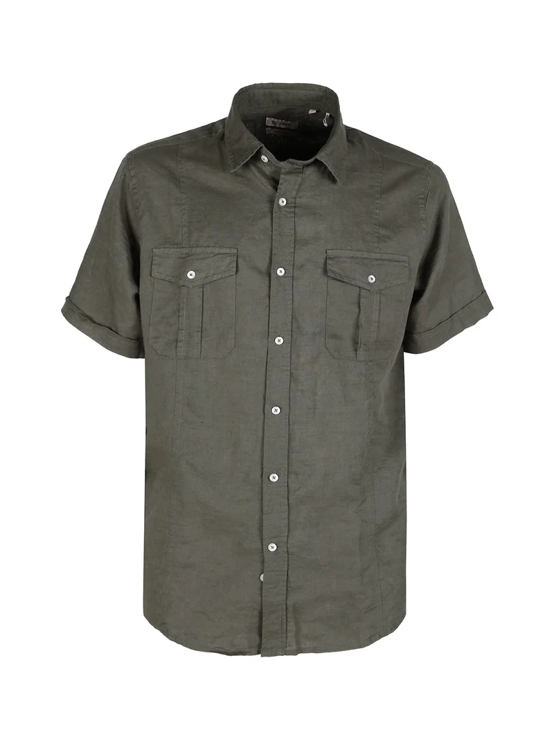 Camicia da uomo misto lino a maniche corte - militare
