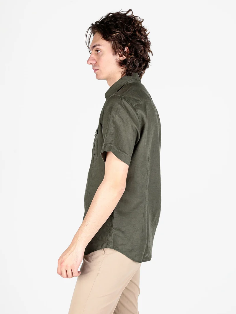 Camicia da uomo misto lino a maniche corte - militare