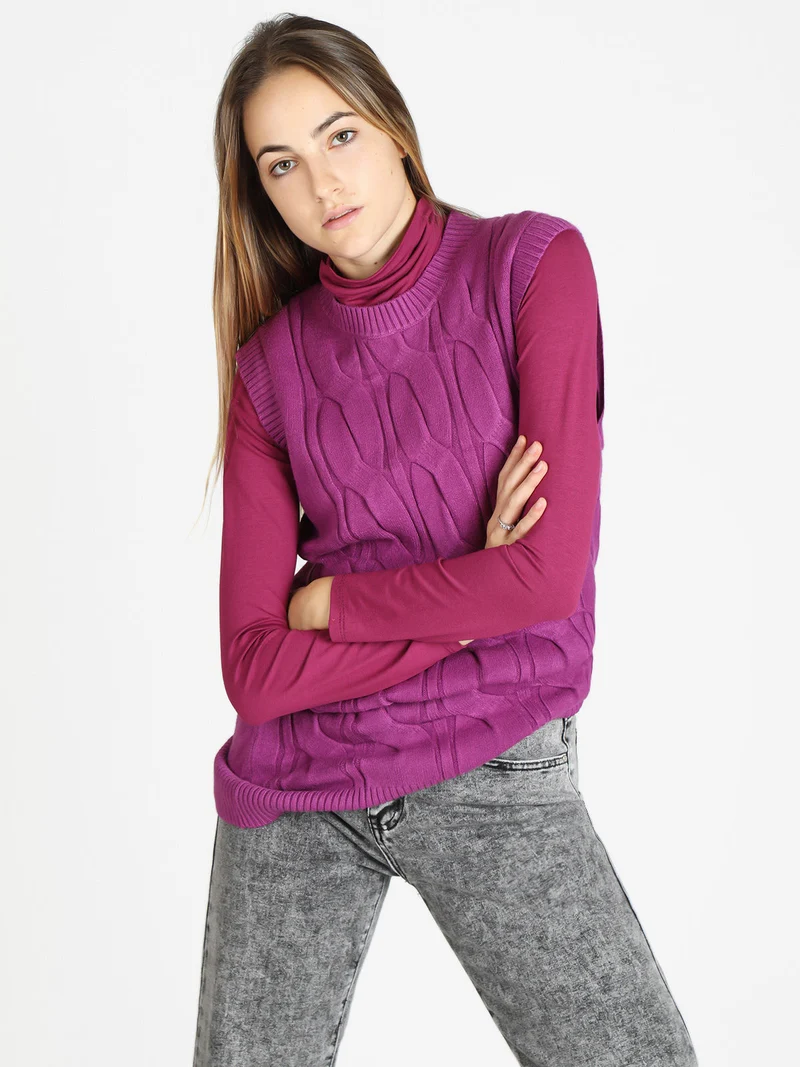 Gilet lungo in maglia da donna - fucsia