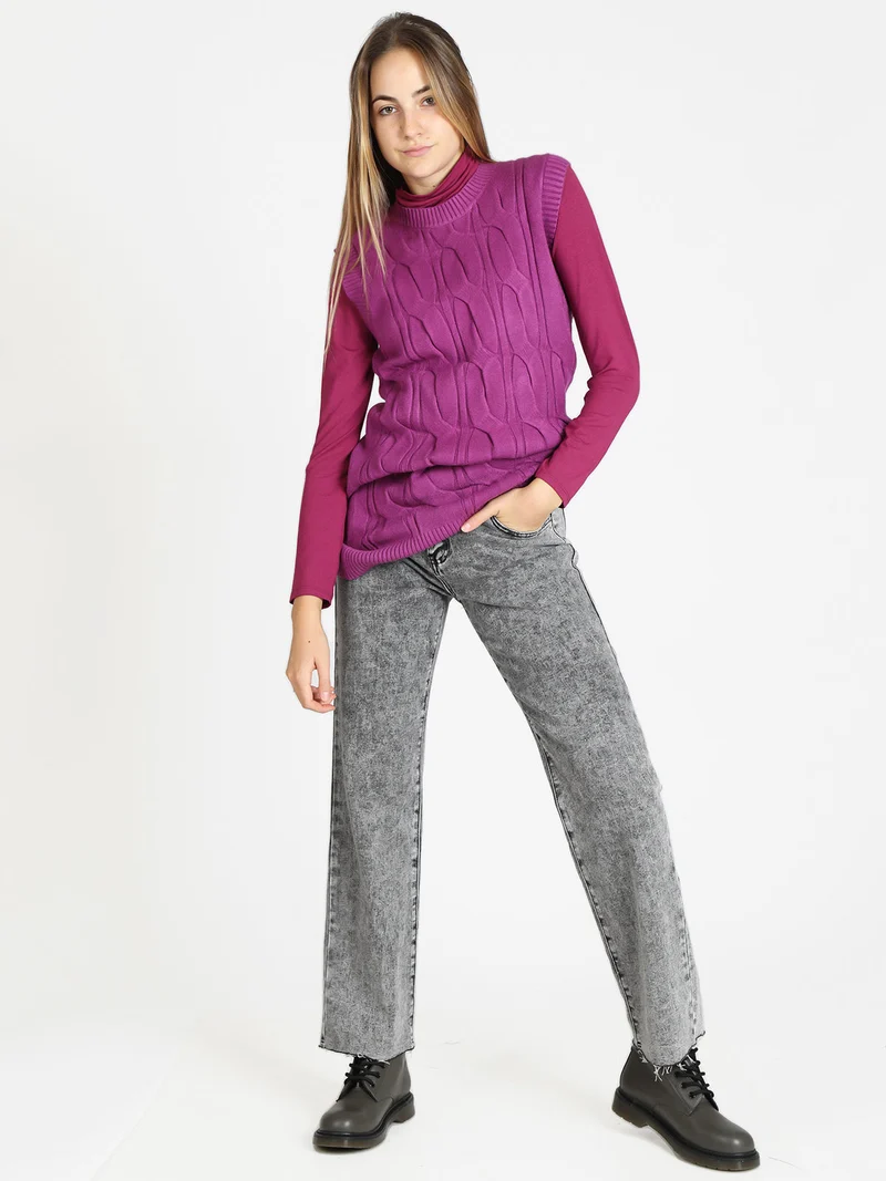 Gilet lungo in maglia da donna - fucsia