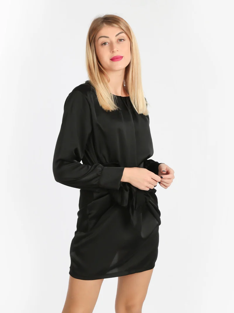 Vestito donna in raso manica lunga - nero