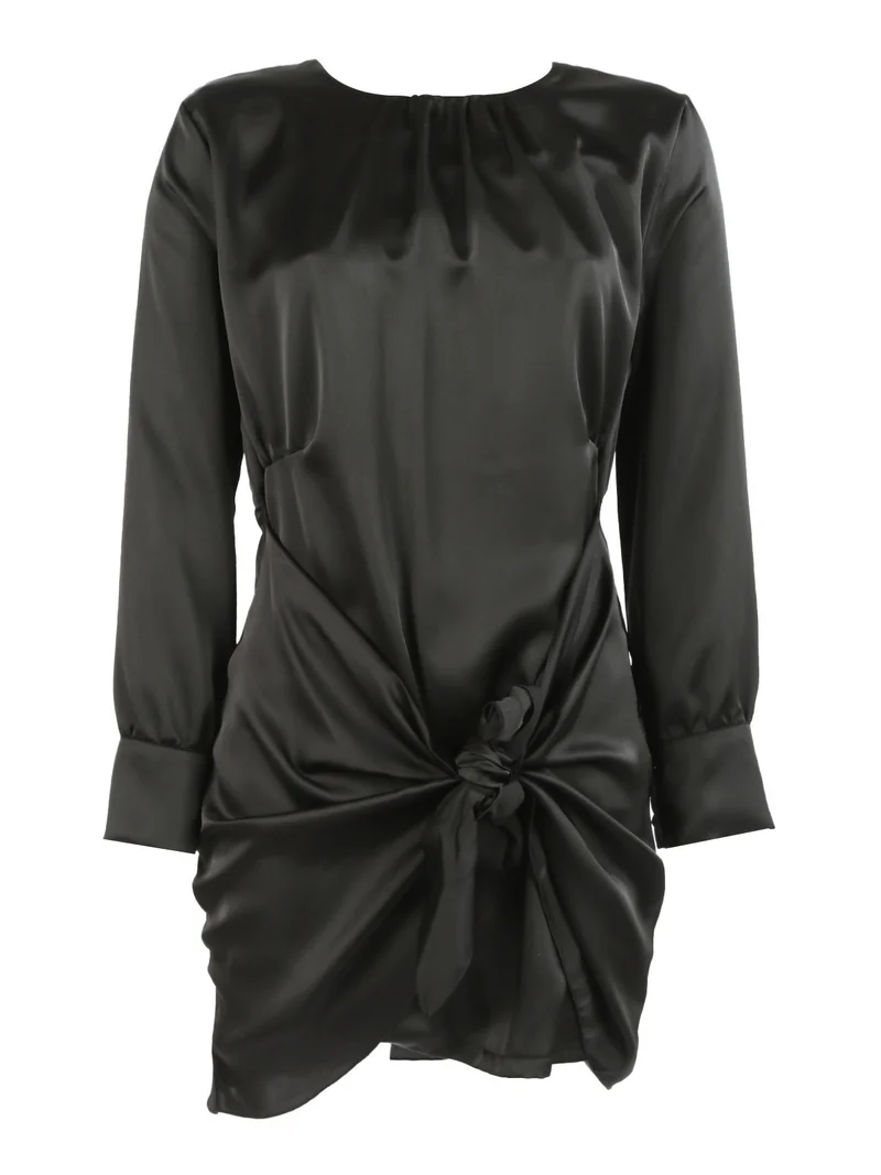 Vestito donna in raso manica lunga - nero