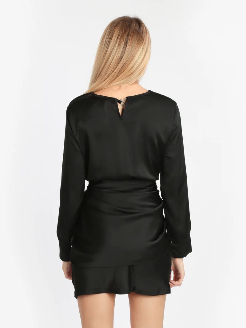 Vestito donna in raso manica lunga - nero