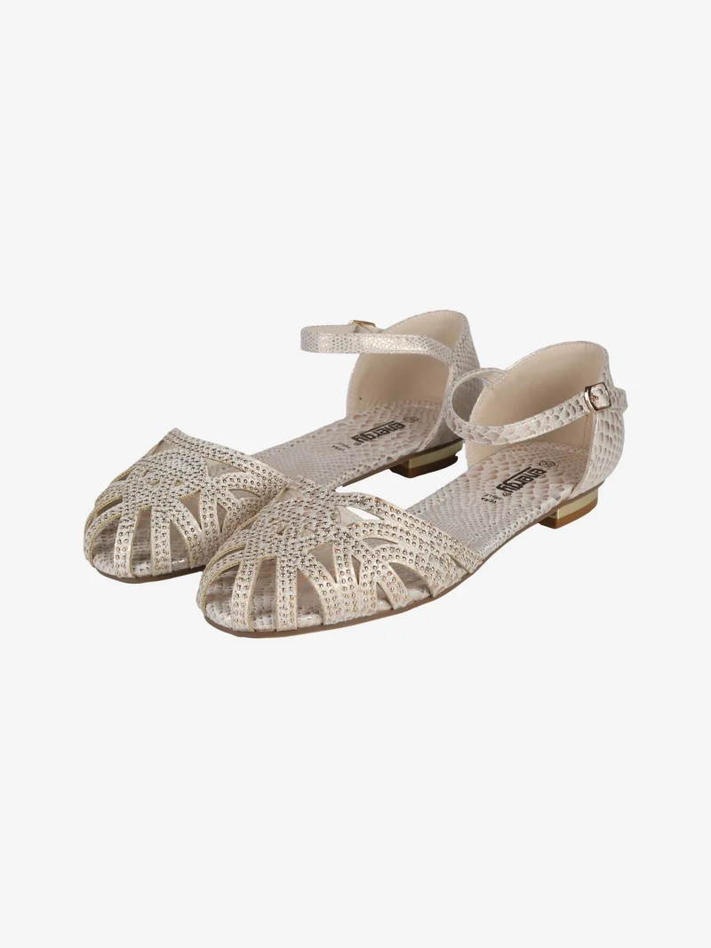 Sandali bassi donna con piccole borchie - beige