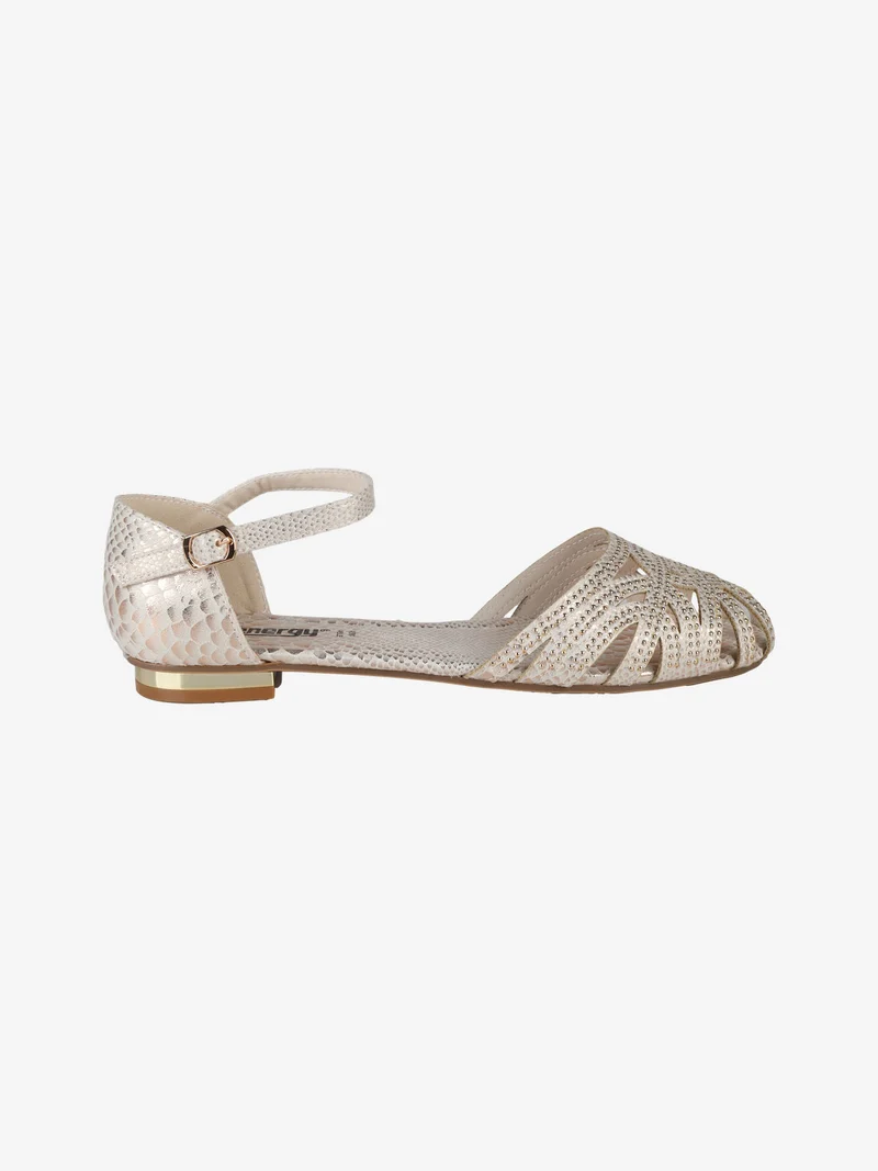Sandali bassi donna con piccole borchie - beige