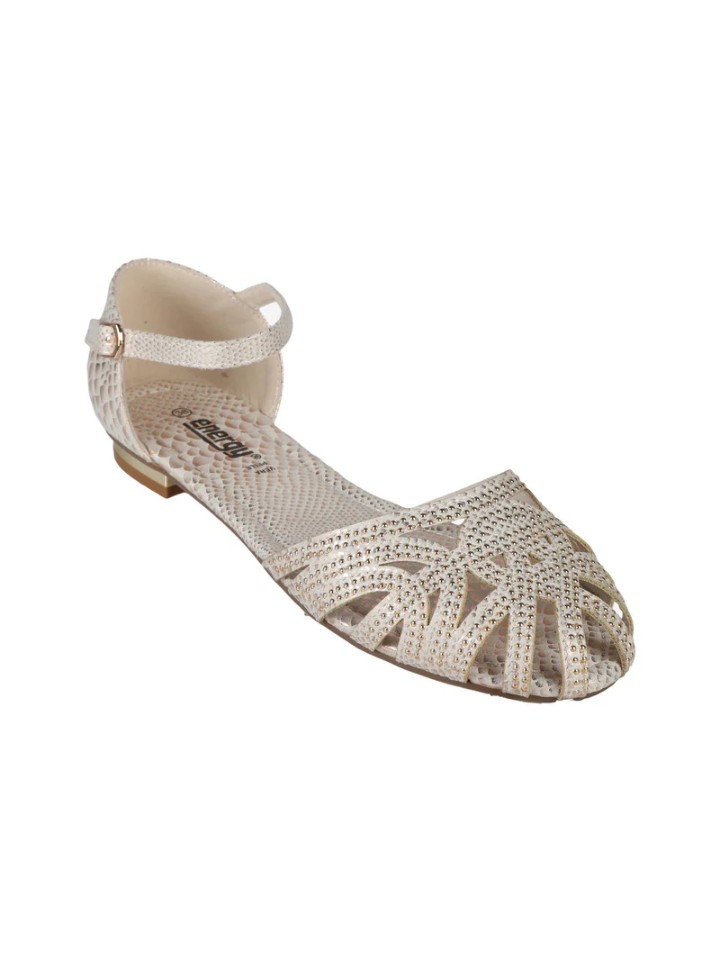 Sandali bassi donna con piccole borchie - beige