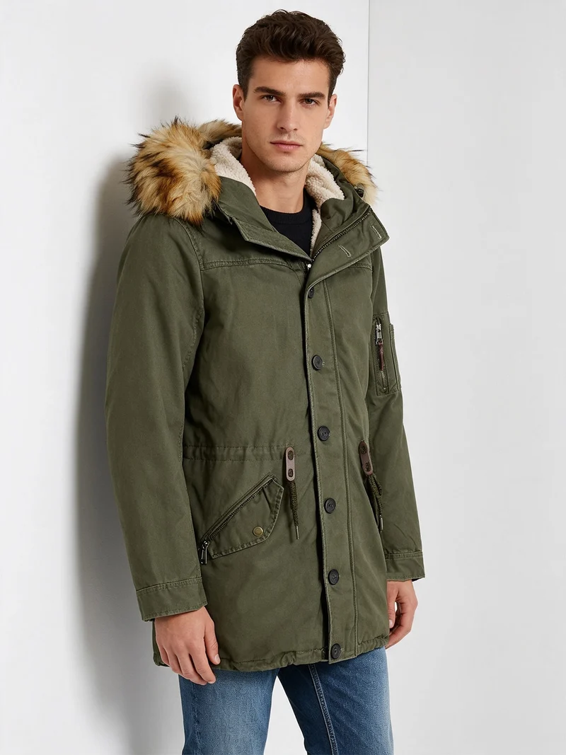 Parka sfoderabile con cappuccio e pelo - verde