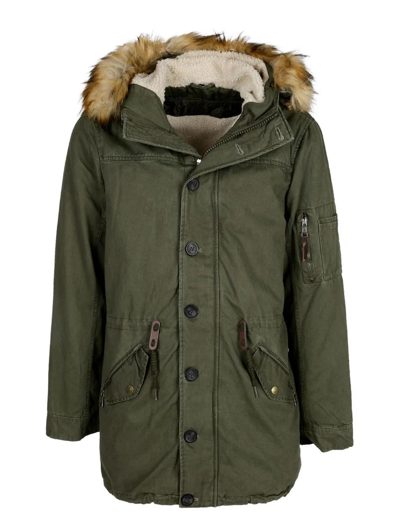 Parka sfoderabile con cappuccio e pelo - verde