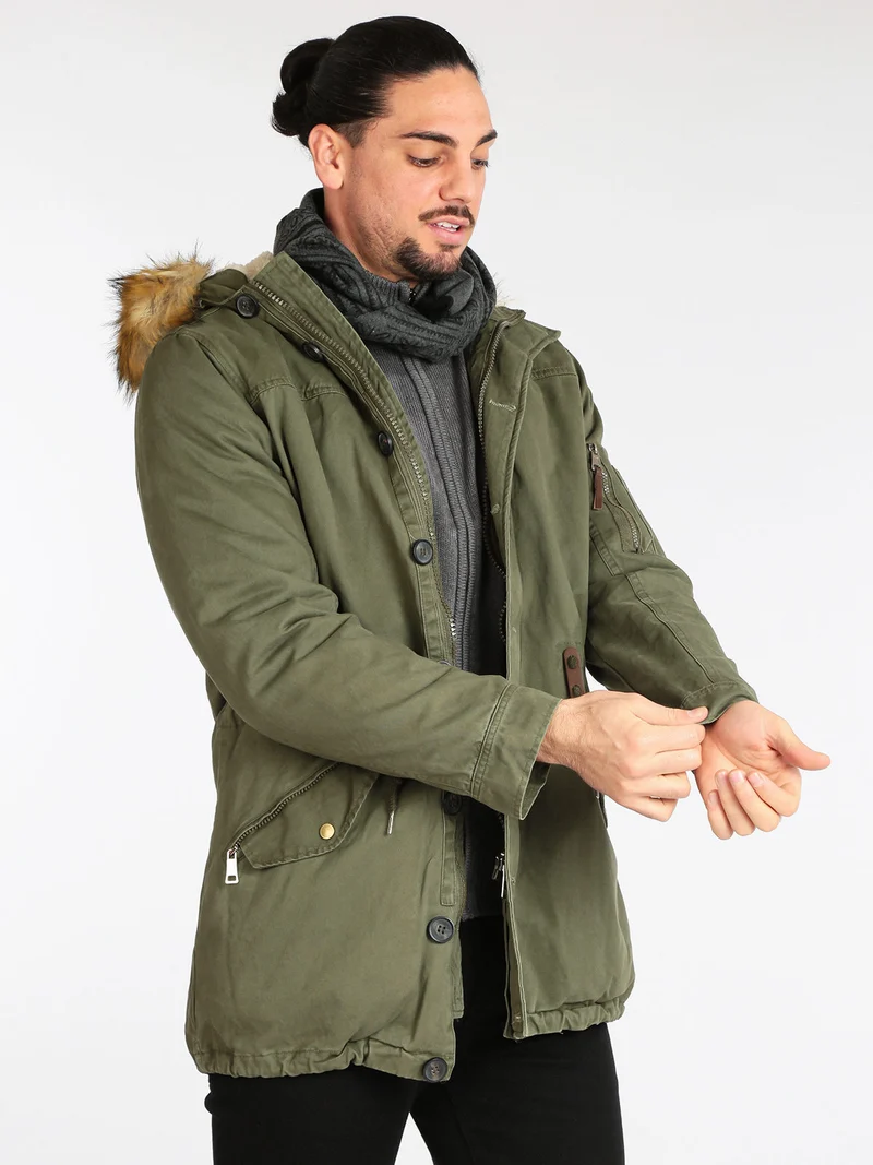 Parka sfoderabile con cappuccio e pelo - verde