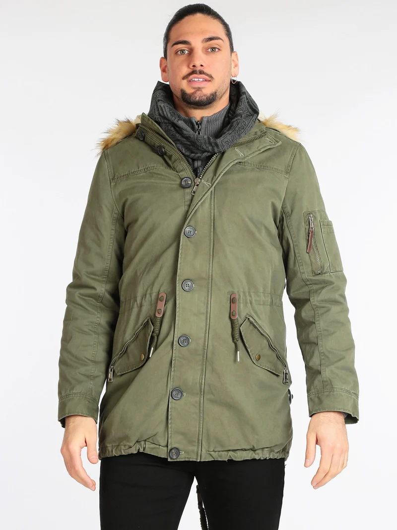 Parka sfoderabile con cappuccio e pelo - verde
