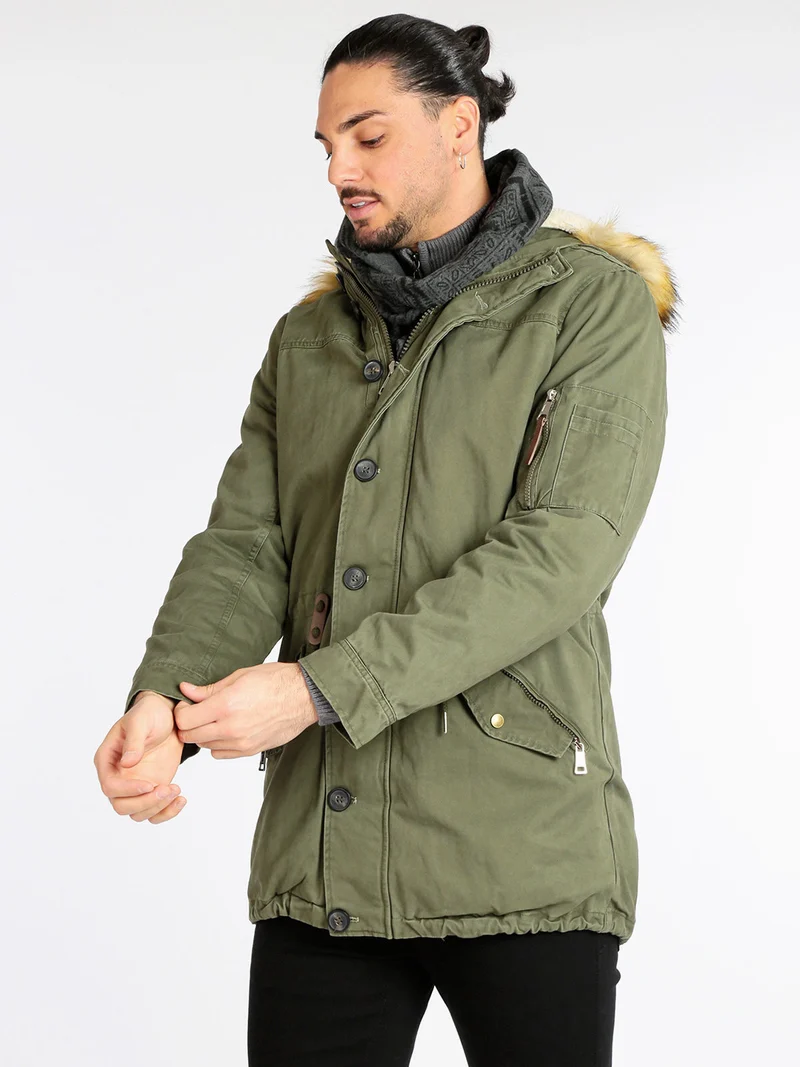 Parka sfoderabile con cappuccio e pelo - verde