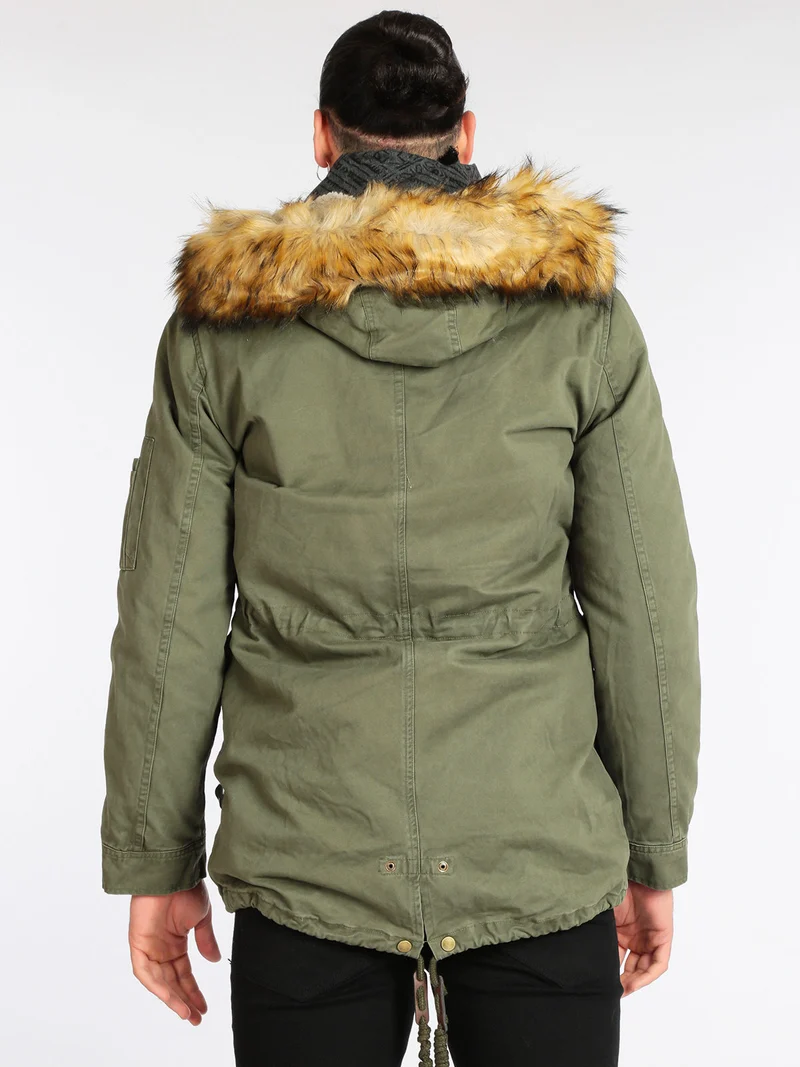 Parka sfoderabile con cappuccio e pelo - verde