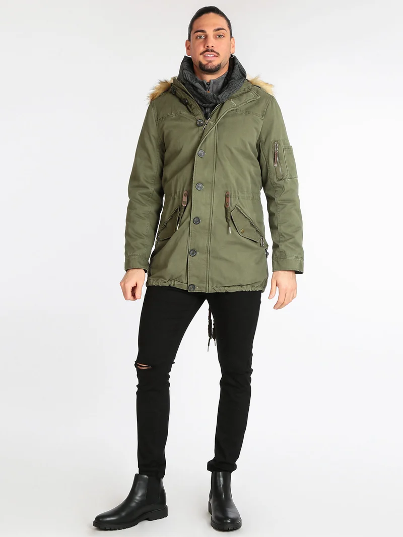 Parka sfoderabile con cappuccio e pelo - verde