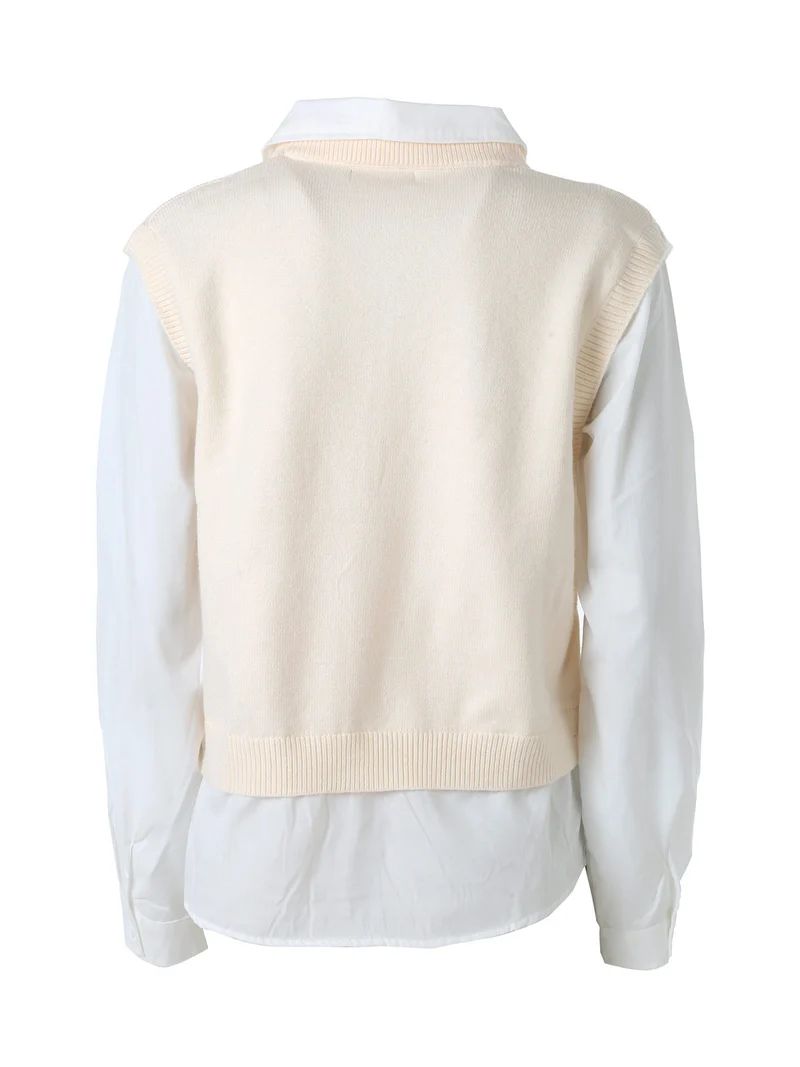Maglione donna con inserto a camicia - panna