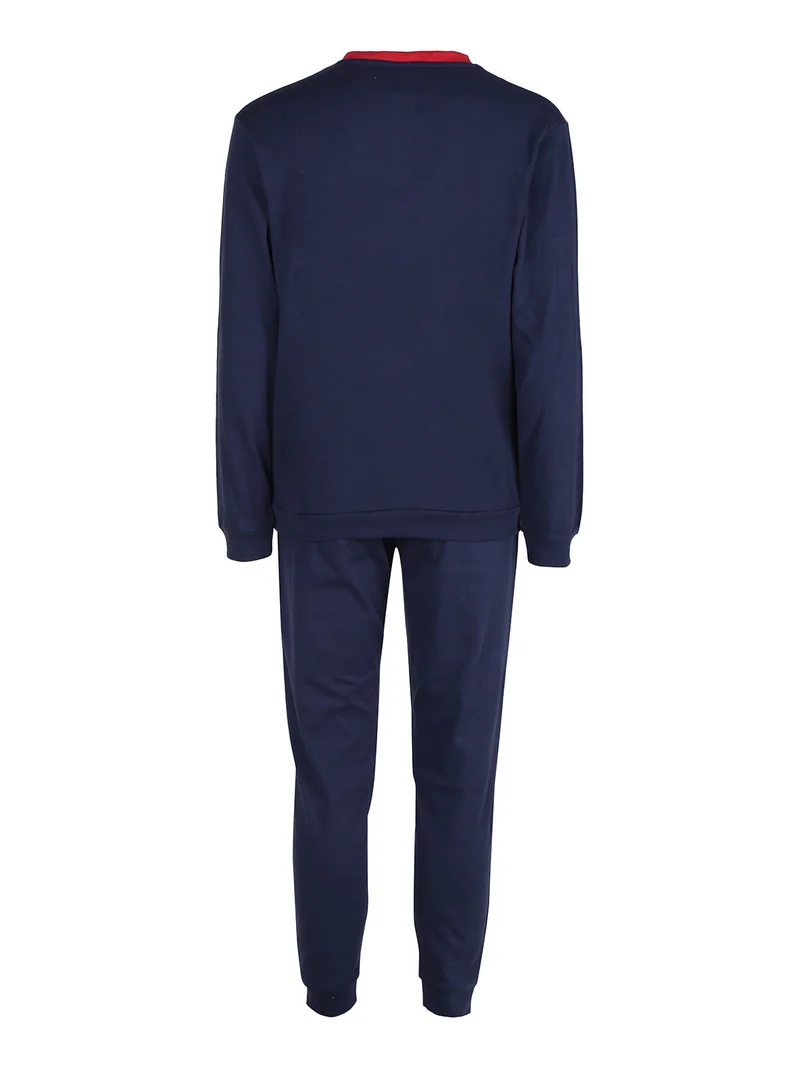 Pigiama lungo da uomo in cotone interlock - blu scuro