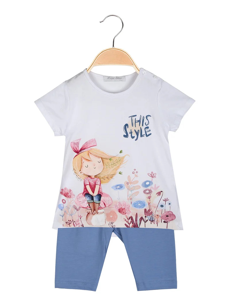 Completo da neonata 2 pezzi con t-shirt e pinocchietti - blu