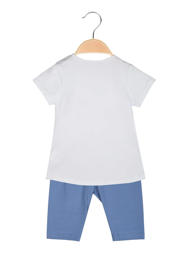 Completo da neonata 2 pezzi con t-shirt e pinocchietti - blu