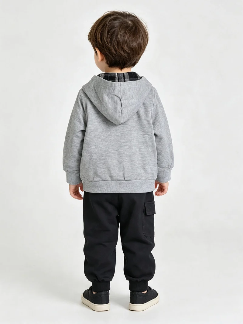 Completo 3 pezzi da neonato con cappuccio e zip - grigio