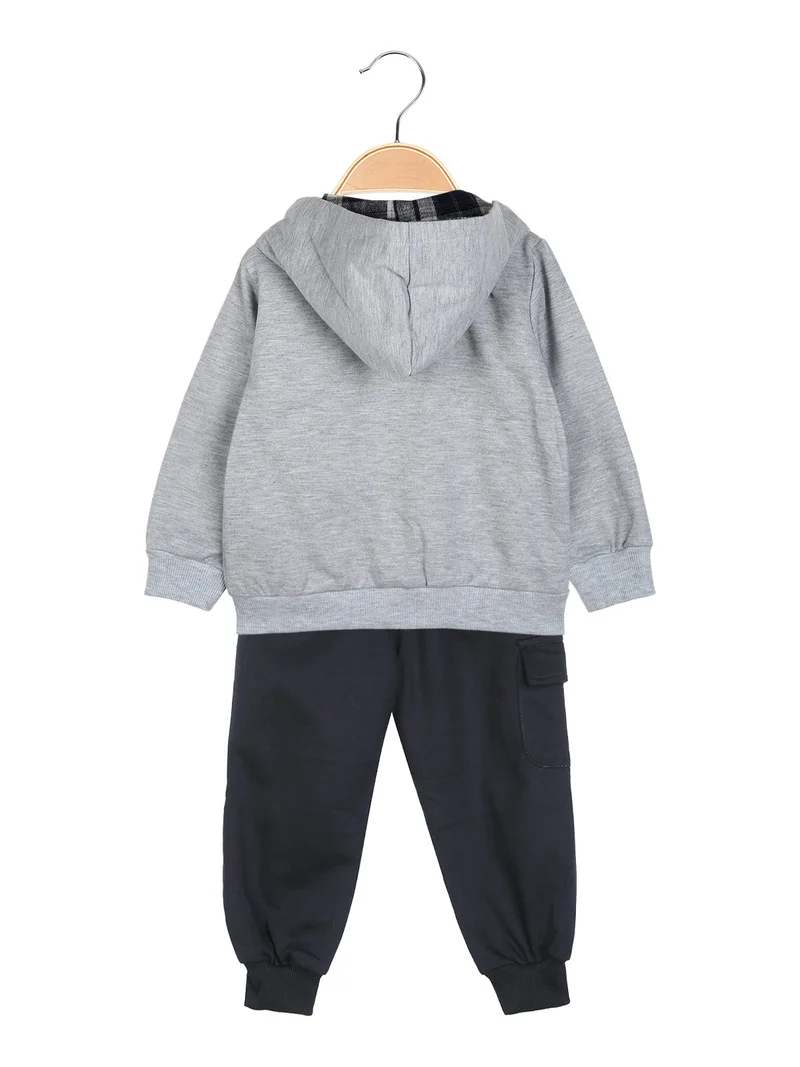Completo 3 pezzi da neonato con cappuccio e zip - grigio