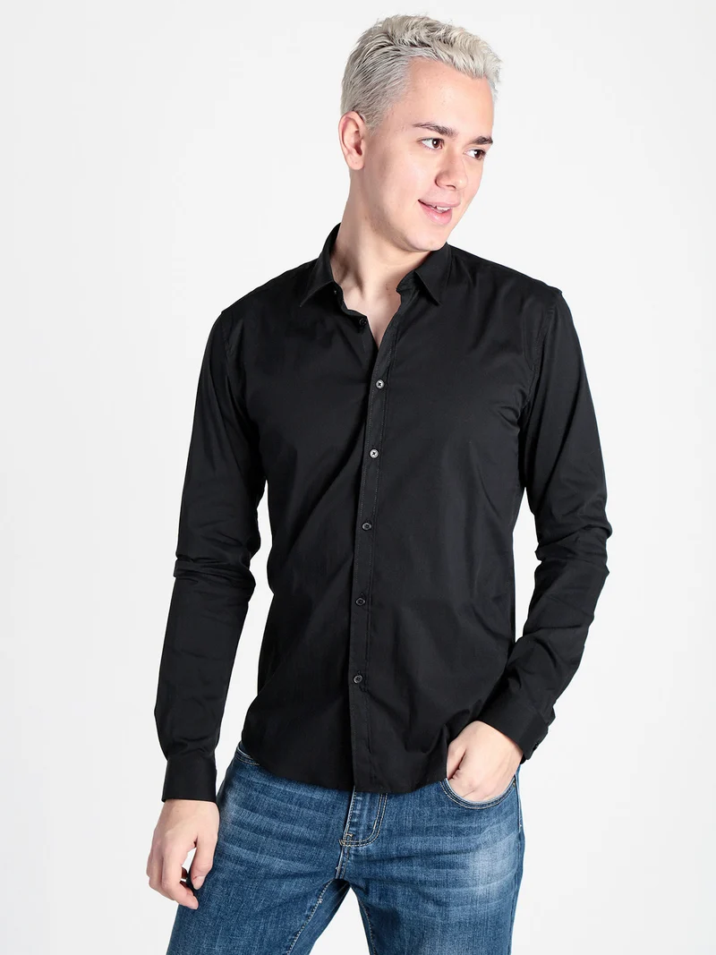 Camicia da uomo slim fit a maniche lunghe - nero