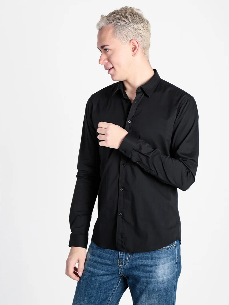 Camicia da uomo slim fit a maniche lunghe - nero