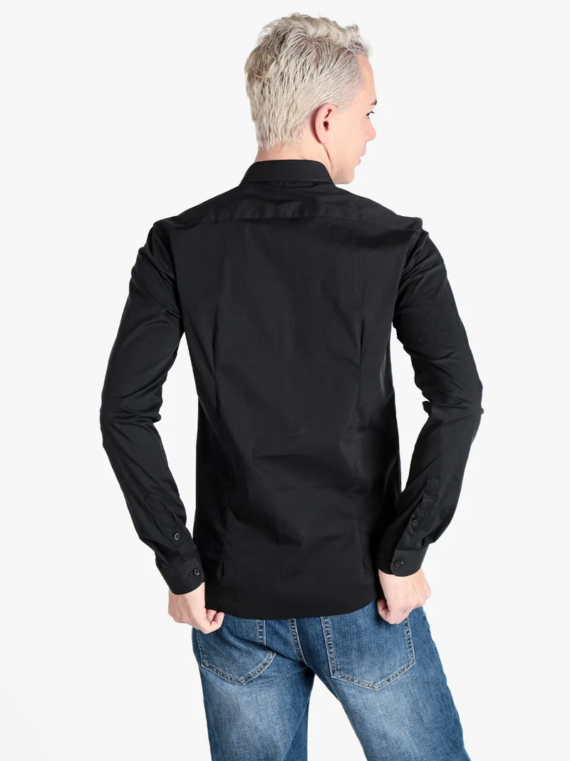 Camicia da uomo slim fit a maniche lunghe - nero