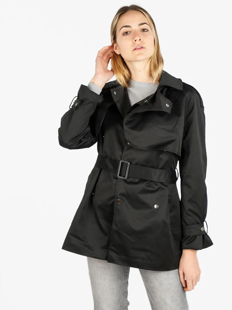 Trench donna con chiusura a doppiopetto e cintura - nero