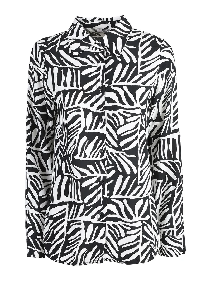 Camicia donna a fantasia in misto cotone - nero