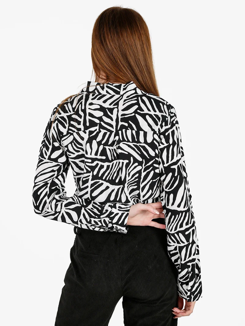 Camicia donna a fantasia in misto cotone - nero