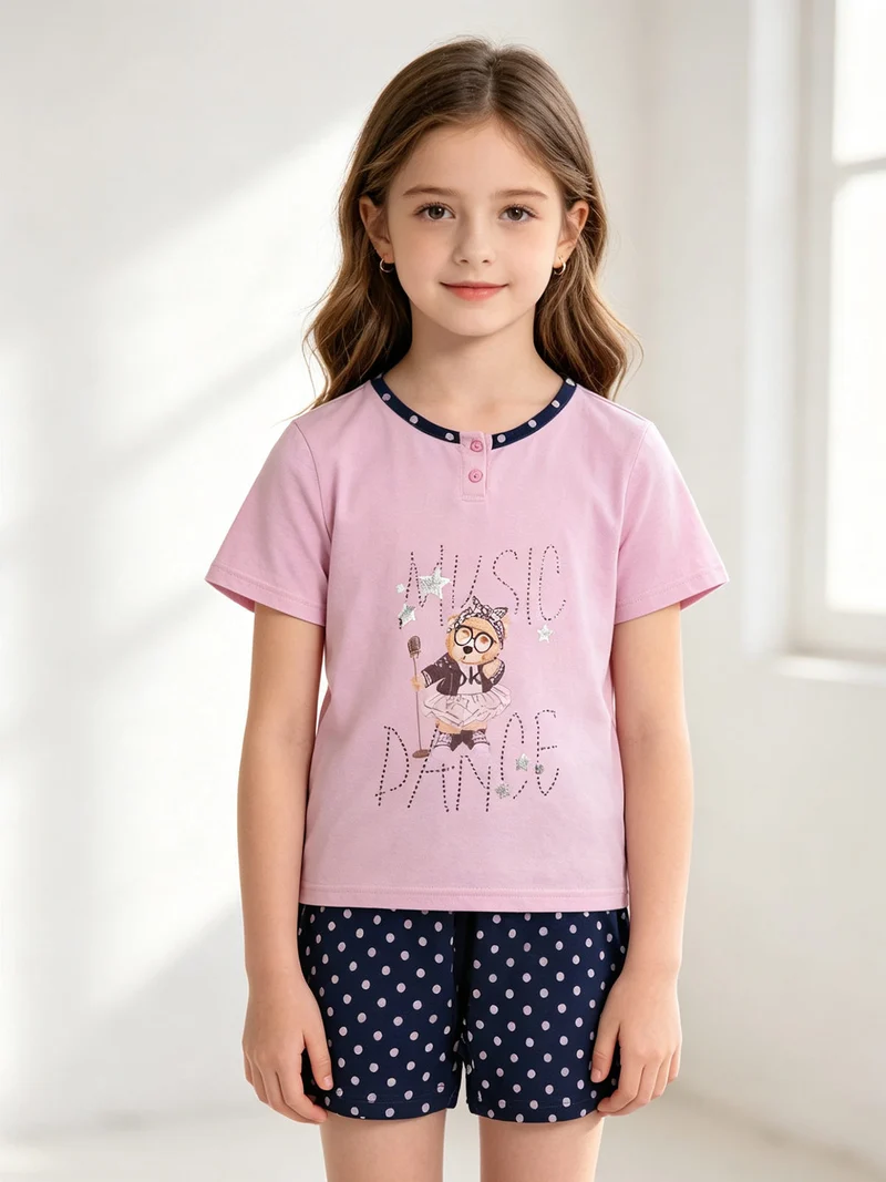 Pigiama corto in cotone da bambina - rosa