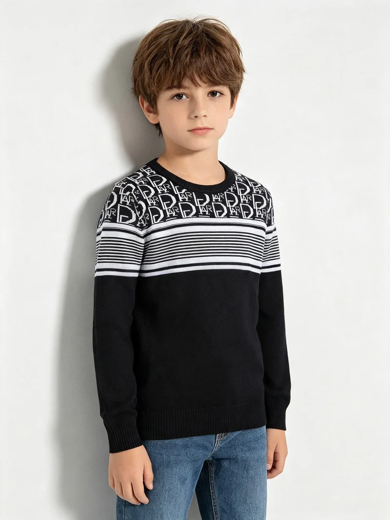 Pullover girocollo da bambino in maglia - blu scuro