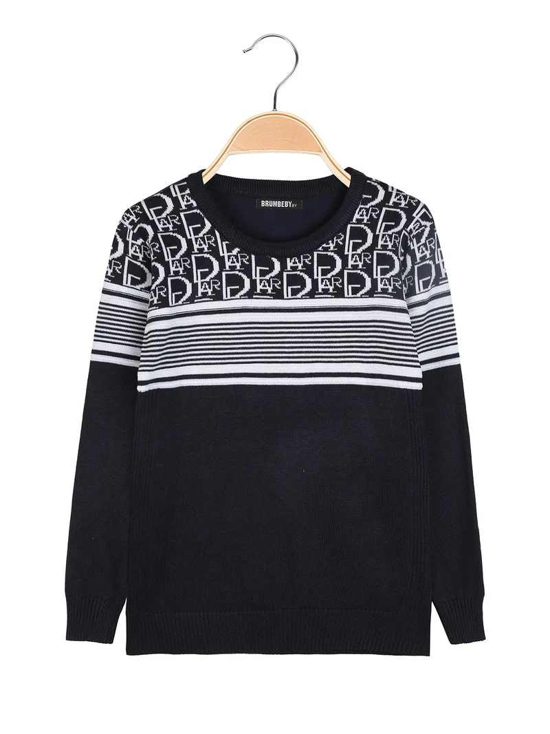 Pullover girocollo da bambino in maglia - blu scuro