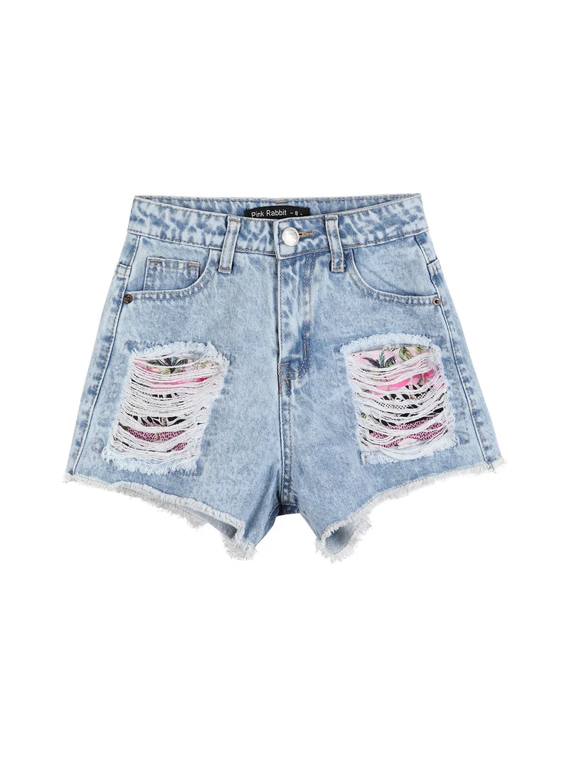 Shorts in jeans da bambina con strappi - jeans